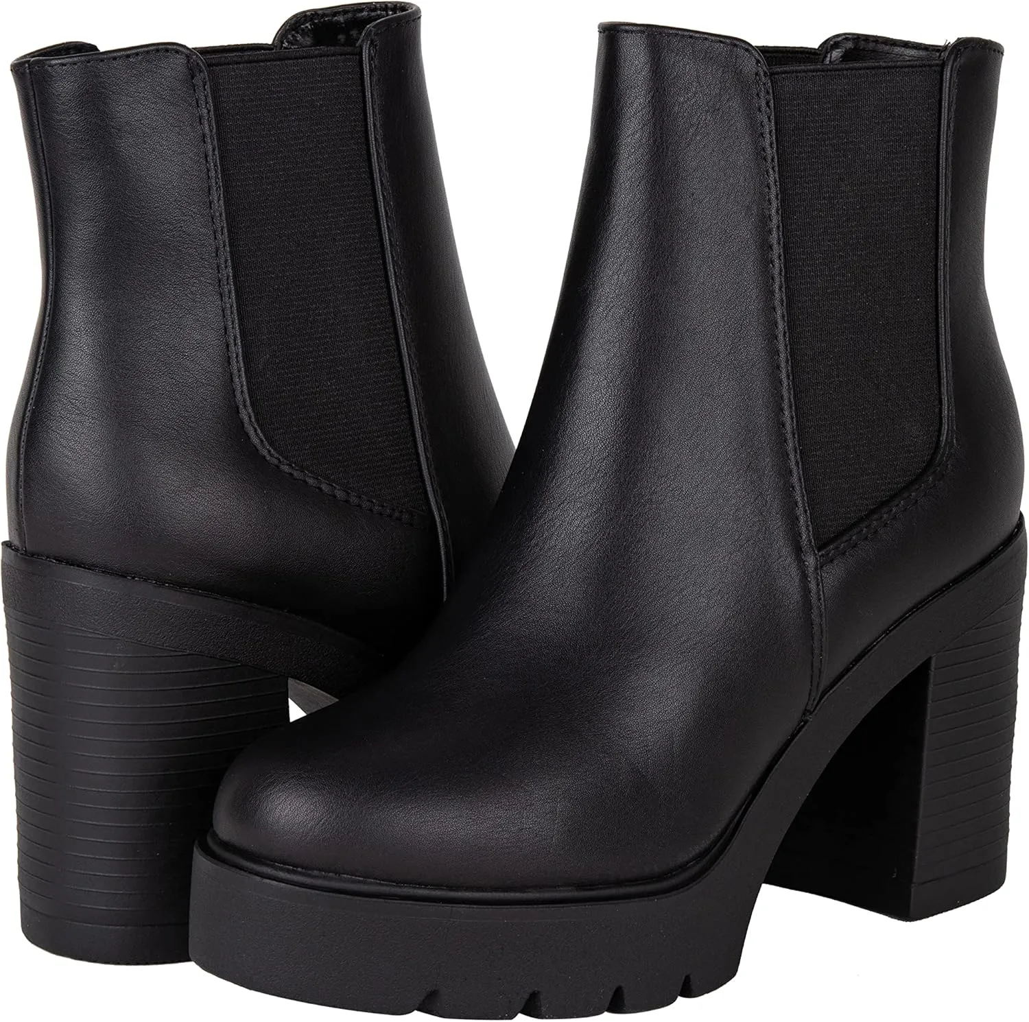 ~ Top ~ Women High Heel Lug Sole Chelsea Fashion Double Elastic Gore Ankle Boot