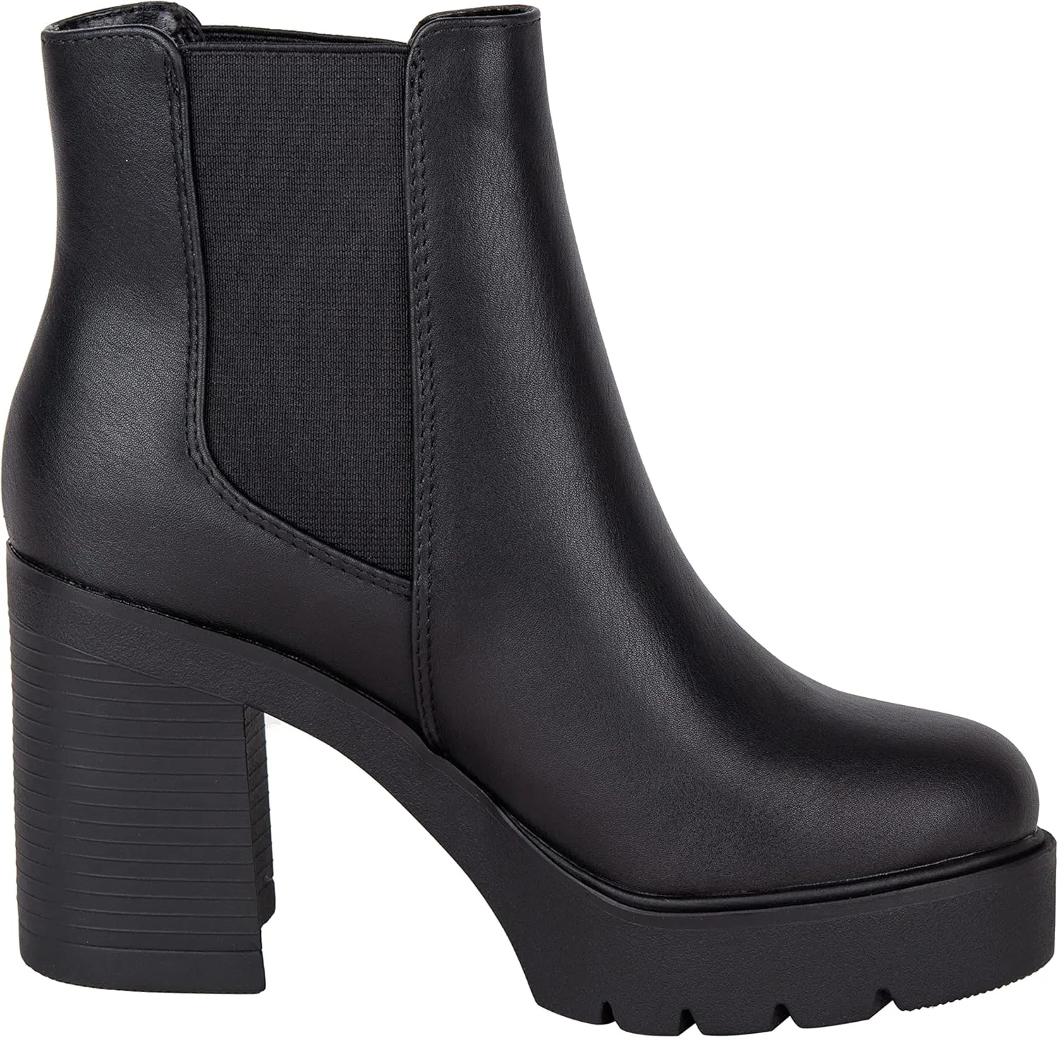 ~ Top ~ Women High Heel Lug Sole Chelsea Fashion Double Elastic Gore Ankle Boot