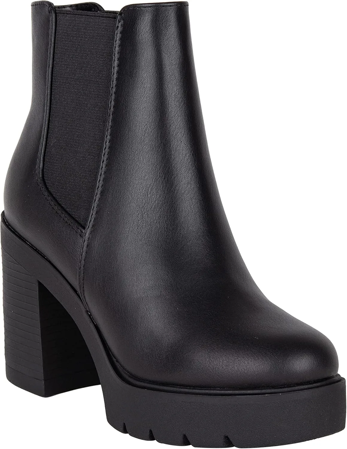 ~ Top ~ Women High Heel Lug Sole Chelsea Fashion Double Elastic Gore Ankle Boot