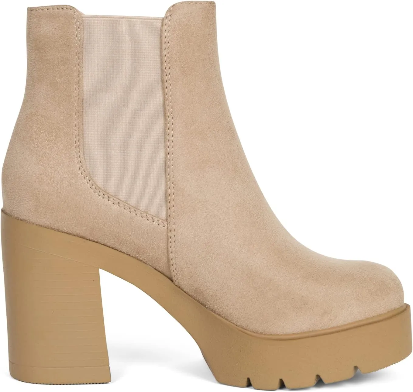 ~ Top ~ Women High Heel Lug Sole Chelsea Fashion Double Elastic Gore Ankle Boot