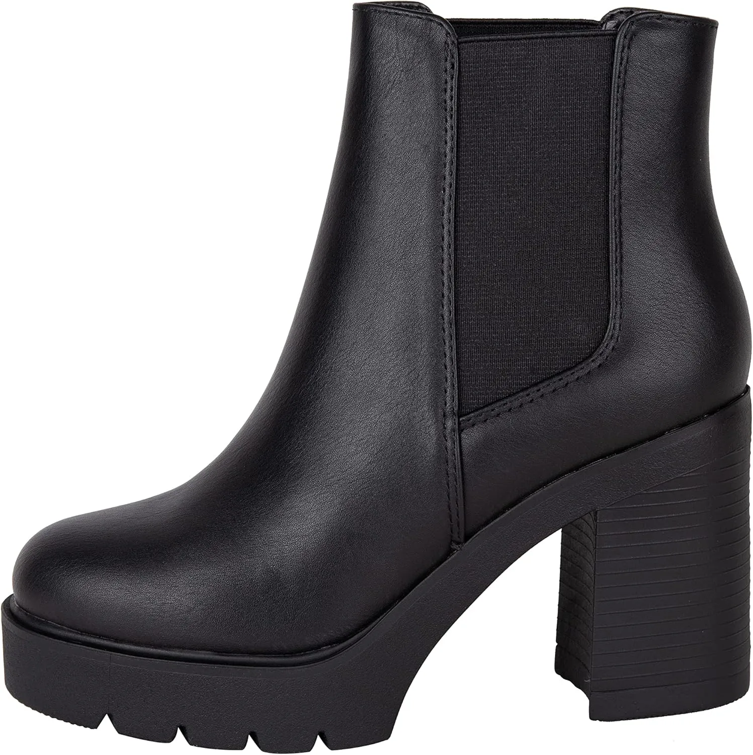 ~ Top ~ Women High Heel Lug Sole Chelsea Fashion Double Elastic Gore Ankle Boot