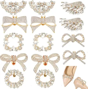 14 Pcs Rhinestone Bow Shoe Clips Shoe Buckle Classic Decorative Bow Clips For Shoes Elegant Removable Shoe Charms For Women Shoes Accessories For Women Clip On Wedding Shoe Jewelry Embellishments