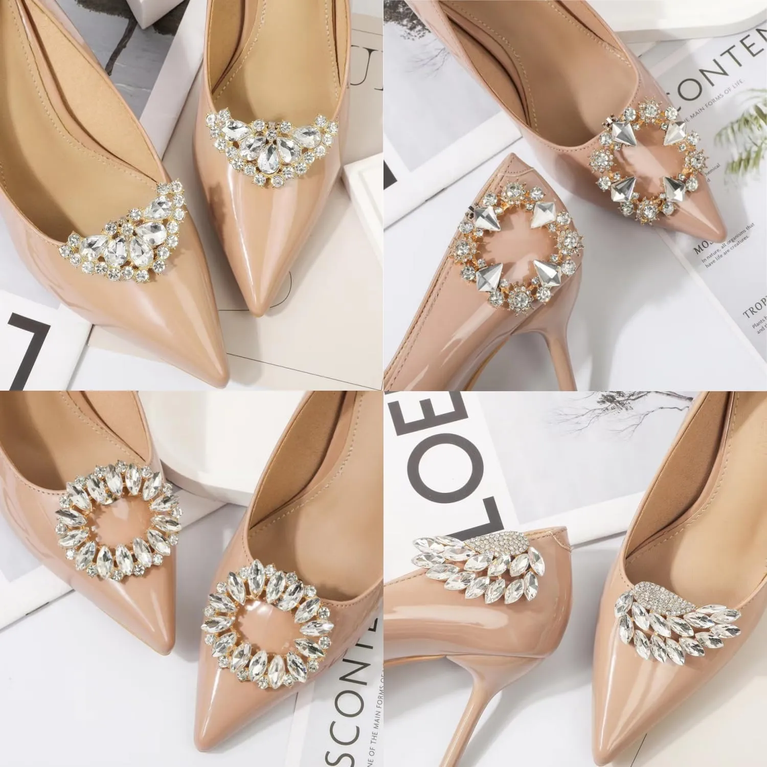 14 Pcs Rhinestone Bow Shoe Clips Shoe Buckle Classic Decorative Bow Clips For Shoes Elegant Removable Shoe Charms For Women Shoes Accessories For Women Clip On Wedding Shoe Jewelry Embellishments