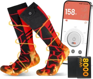 8000mAh Heated Socks: 14-Hour Long-Lasting Battery Life Rechargeable Electric Socks | APP-Controlled | Cold Weather Foot Warmer Socks for Men Women | Outdoor Hunting Skiing Camping Hiking