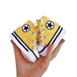 Adorable Handmade Yellow Newborn Booties, Bespoke Crochet Crib Shoes, Cozy Infant Slippers, Non-Slip Walker Sneakers, Perfect Baby Shower Gift Set