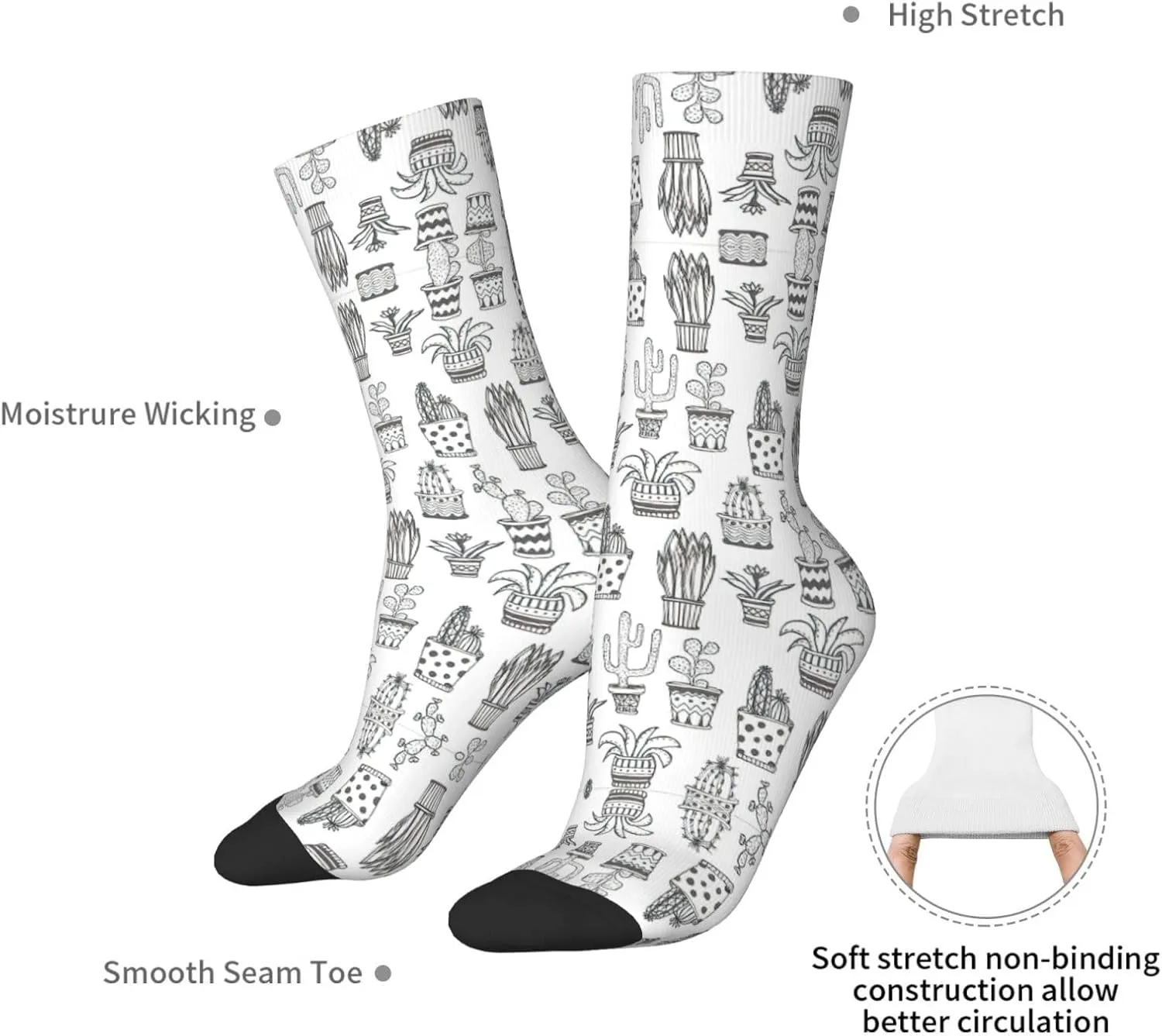 Adult Socks, Cactus Plants Print Winter Warm Wool Socks for Women, Soft Cozy Socks, Knit Boots Socks for Men