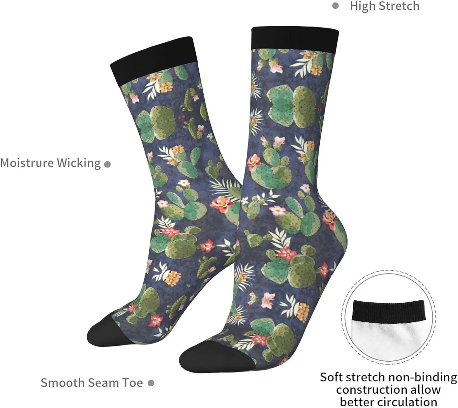 Adult Socks, watercolour cactus Print Winter Warm Wool Socks for Women, Soft Cozy Socks, Knit Boots Socks for Men