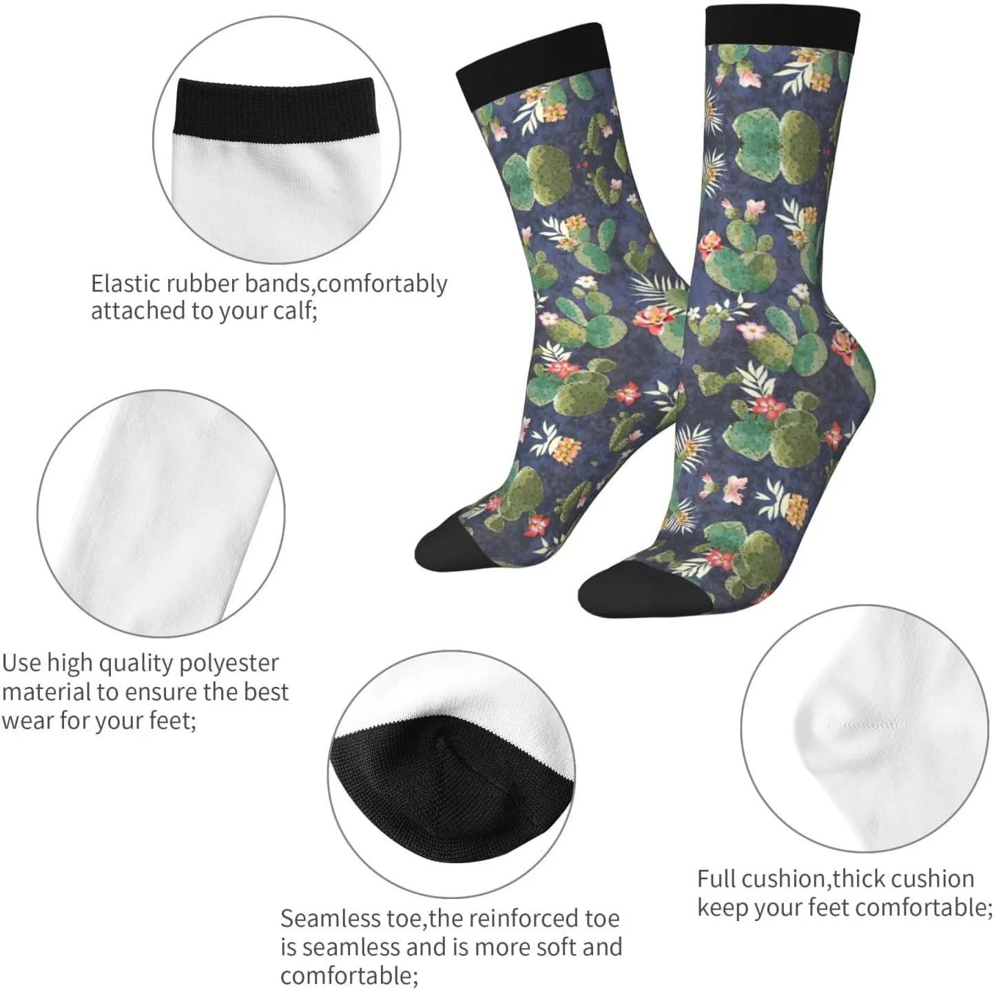 Adult Socks, watercolour cactus Print Winter Warm Wool Socks for Women, Soft Cozy Socks, Knit Boots Socks for Men