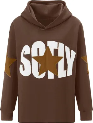 Amiblvowa Y2K Graphic Hoodies for Women Men Star Letter Pullover Vintage Hooded Sweatshirt Oversized Harajuku Hoody Jacket