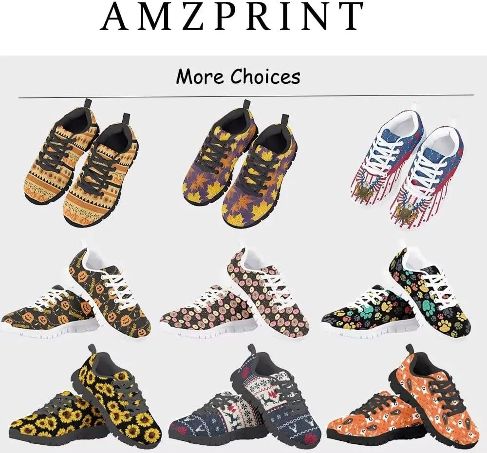 AmzPrint Nordic Sweater Pattern Print Red and Black Christmas Shoes for Girls Running Casual Fashion Sneakers Size 1