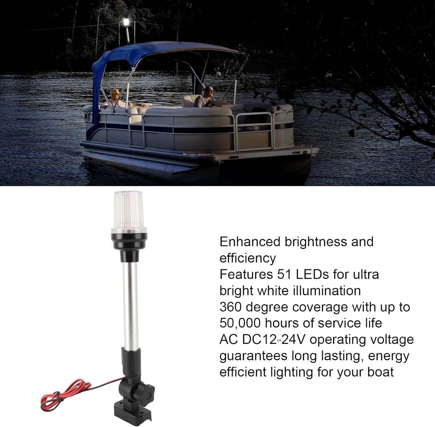 Anchor Light, LED Fold Down Marine Navigation Light, Down Rear Stern Light, Omnidirectional IP67 Waterproof Boat Stern Light for Pontoons Flats and Bass Boats 12 to 24V (12 Inch)