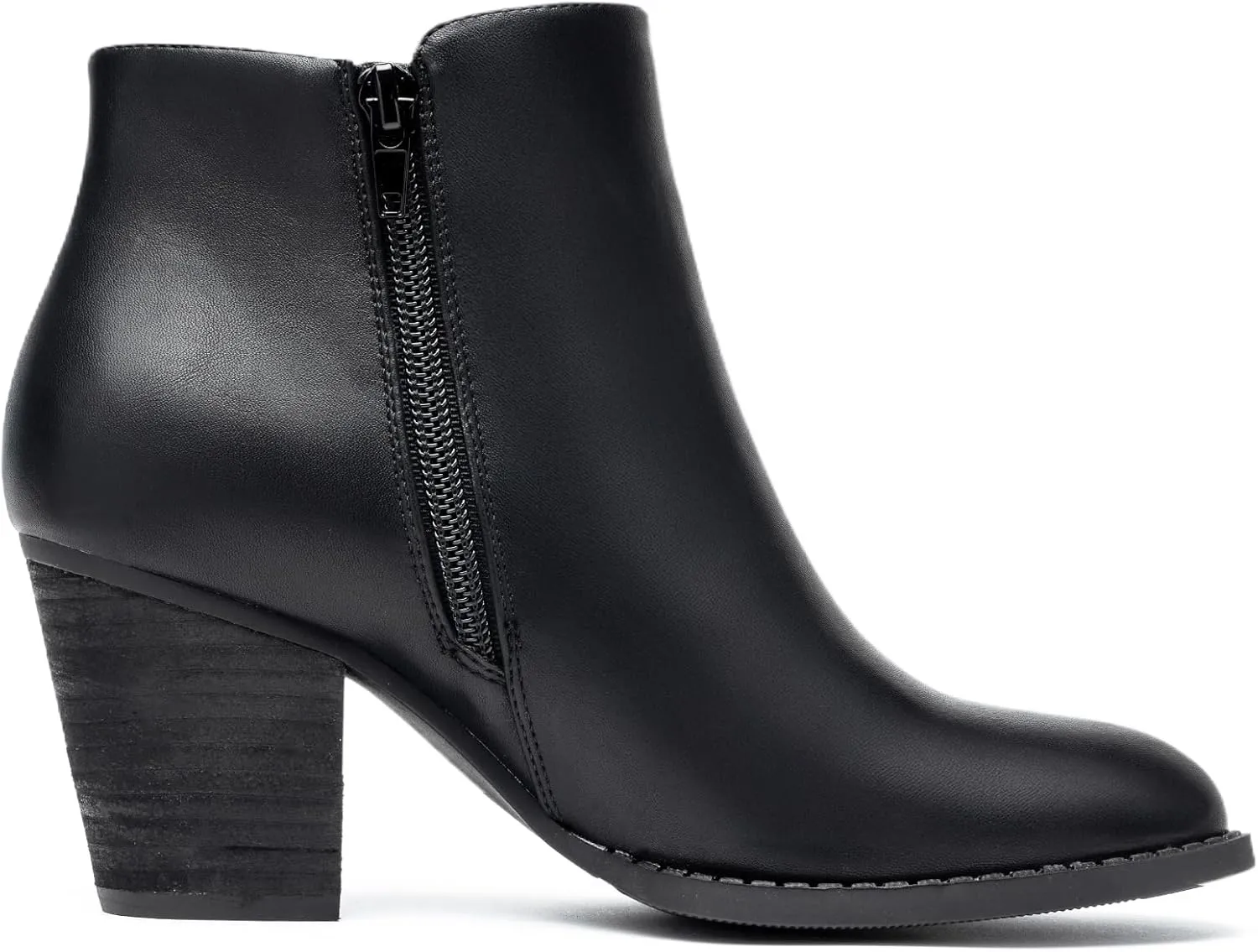 ANJOUFEMME Women's Zipper Chunky Ankle Boots, Stacked Mid Heel Dress Boots, Comfortable Short Booties