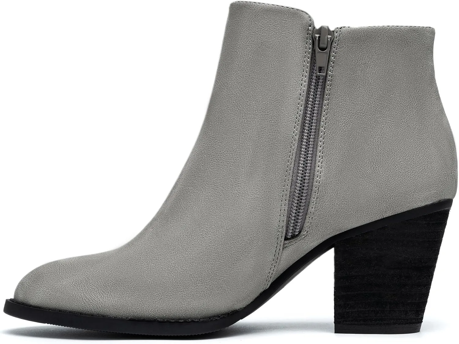 ANJOUFEMME Women's Zipper Chunky Ankle Boots, Stacked Mid Heel Dress Boots, Comfortable Short Booties