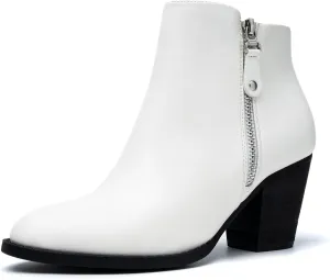 ANJOUFEMME Women's Zipper Chunky Ankle Boots, Stacked Mid Heel Dress Boots, Comfortable Short Booties