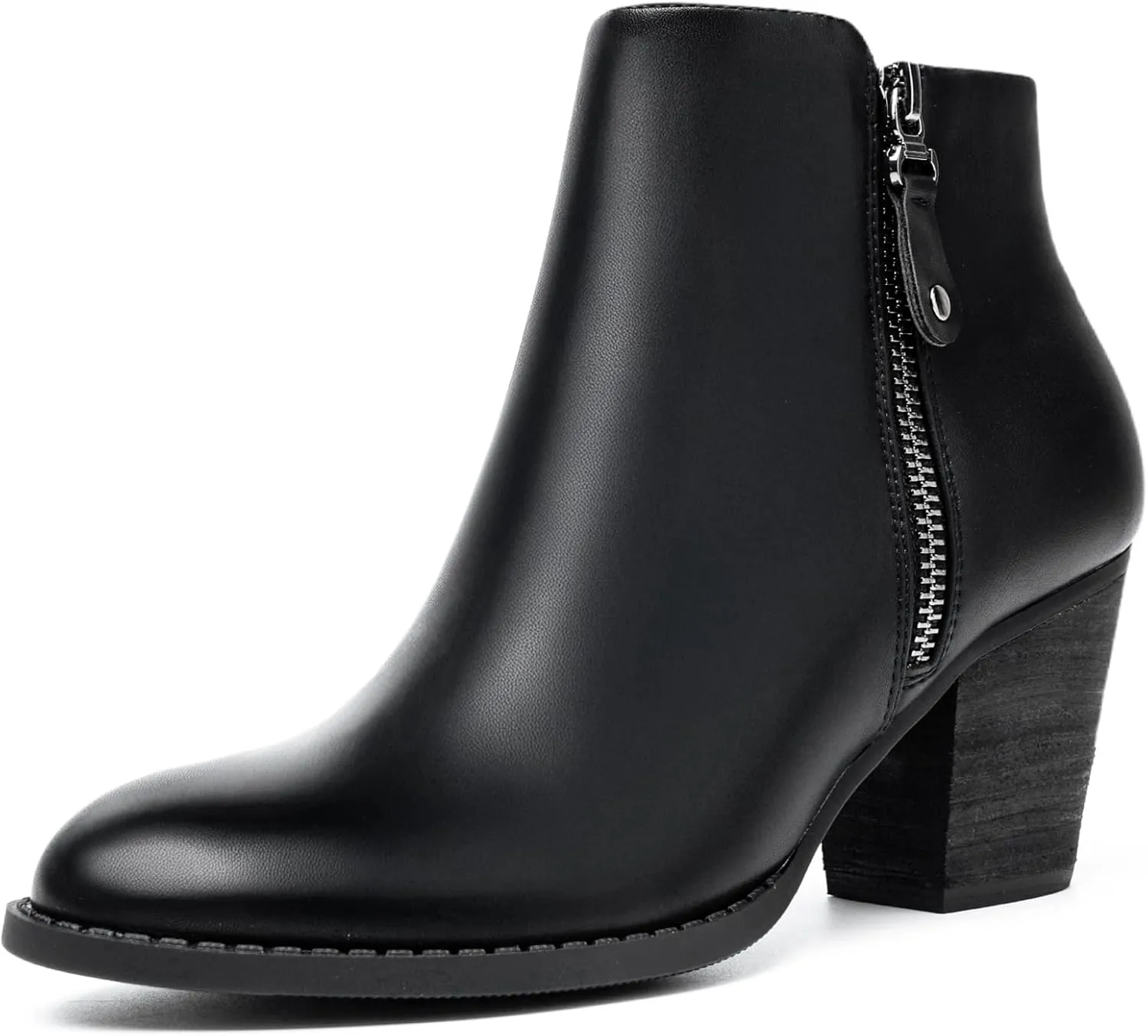 ANJOUFEMME Women's Zipper Chunky Ankle Boots, Stacked Mid Heel Dress Boots, Comfortable Short Booties