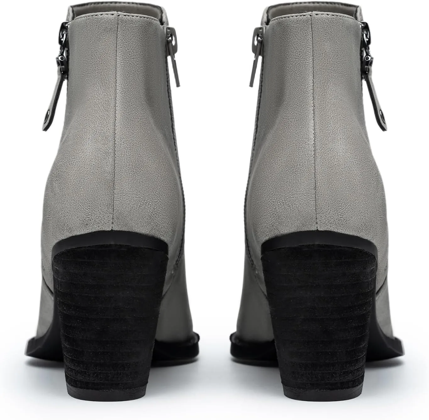 ANJOUFEMME Women's Zipper Chunky Ankle Boots, Stacked Mid Heel Dress Boots, Comfortable Short Booties