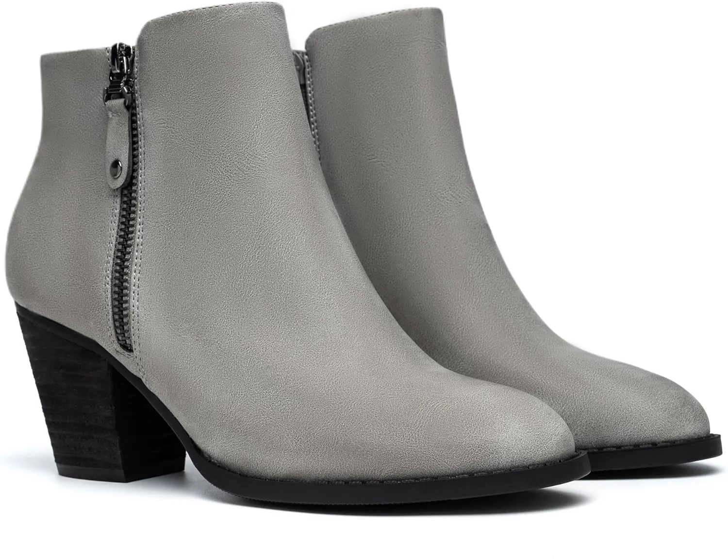 ANJOUFEMME Women's Zipper Chunky Ankle Boots, Stacked Mid Heel Dress Boots, Comfortable Short Booties