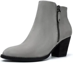 ANJOUFEMME Women's Zipper Chunky Ankle Boots, Stacked Mid Heel Dress Boots, Comfortable Short Booties