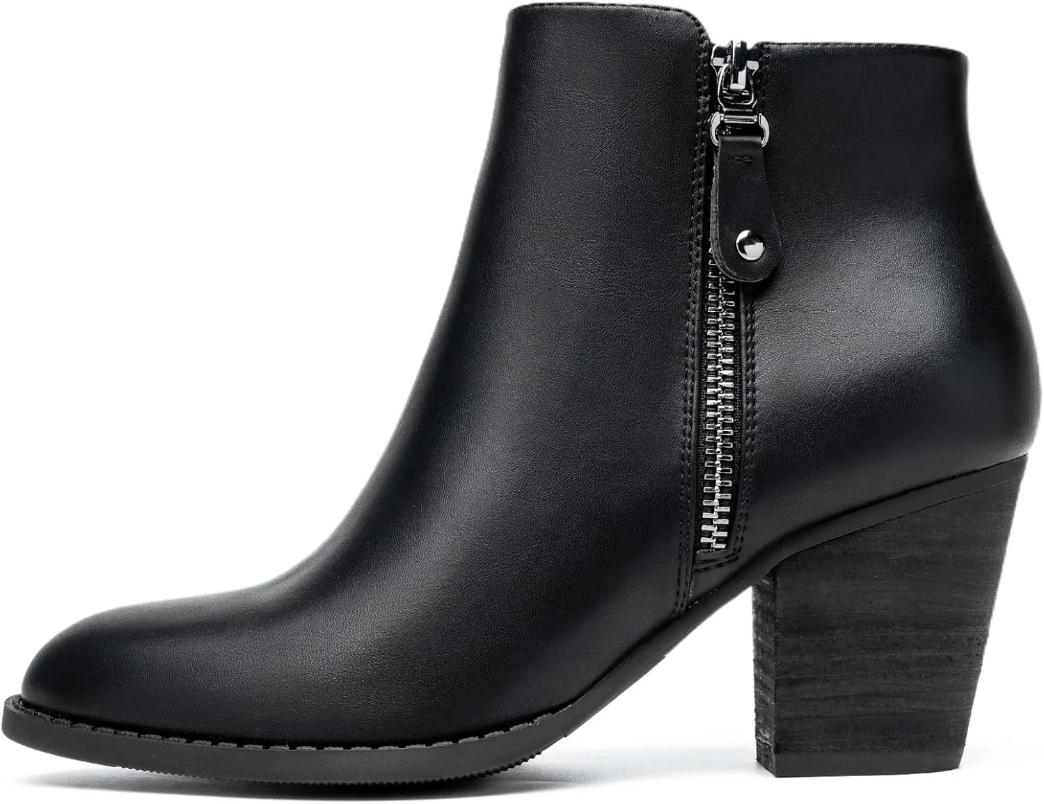 ANJOUFEMME Women's Zipper Chunky Ankle Boots, Stacked Mid Heel Dress Boots, Comfortable Short Booties