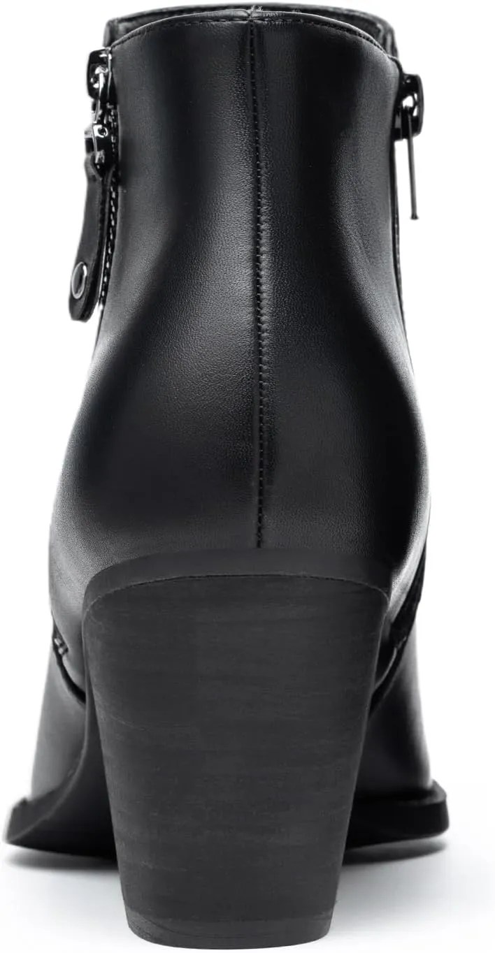 ANJOUFEMME Women's Zipper Chunky Ankle Boots, Stacked Mid Heel Dress Boots, Comfortable Short Booties