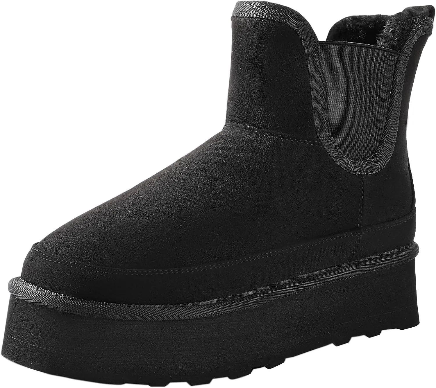 Ankis Platform Mini Boots Women, Classic Ultra Mini Ankle Chelsea Boots for Women Winter Warm Thick Fur Fuzzy Boots Lined Anti-Slip Lined Slip on Snow Boots Black Chestnut