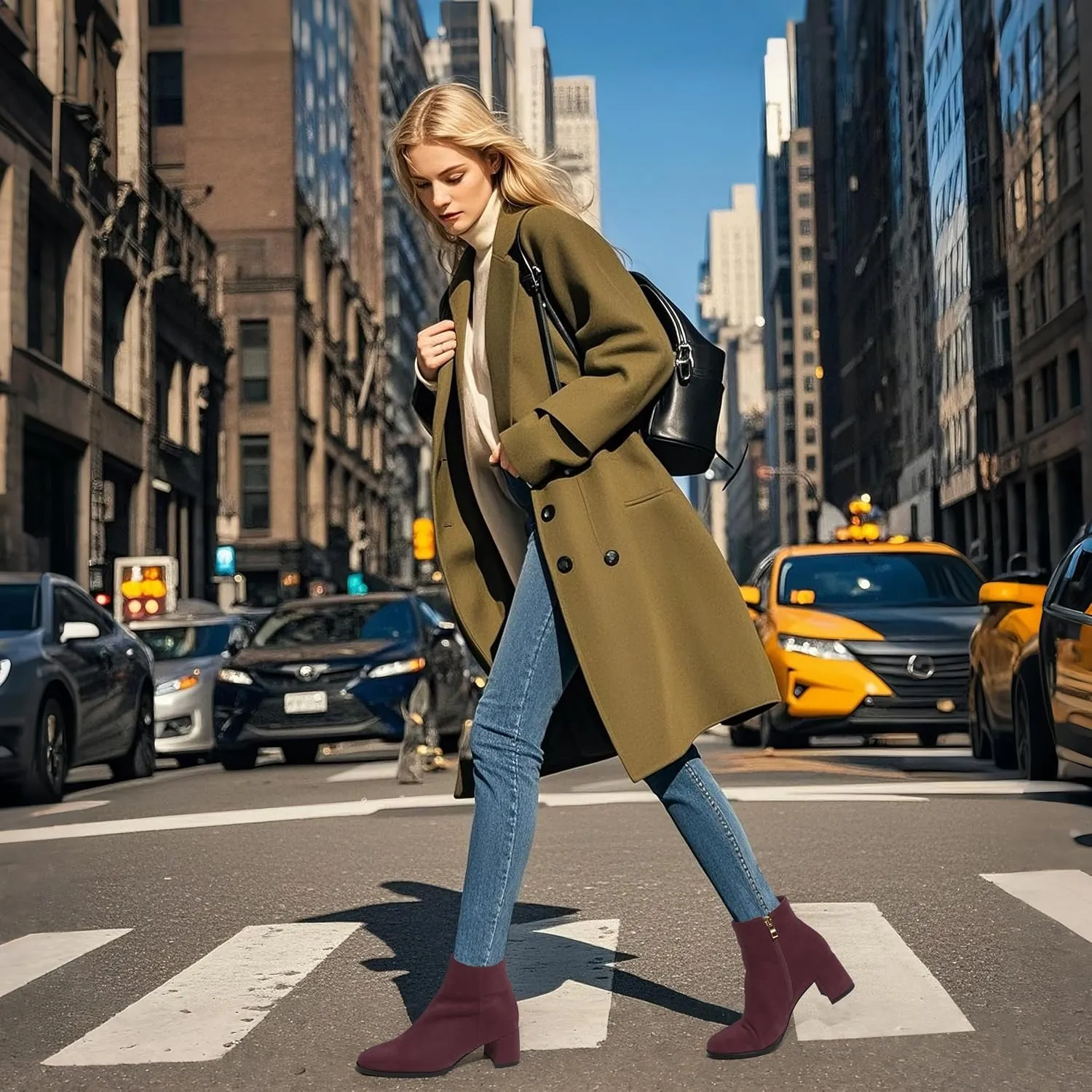 Ankle Boots for Women Low Heel Suede Wide Width Chunky Short Booties Comfortable Fashion Work Winter Boots 2 Inch