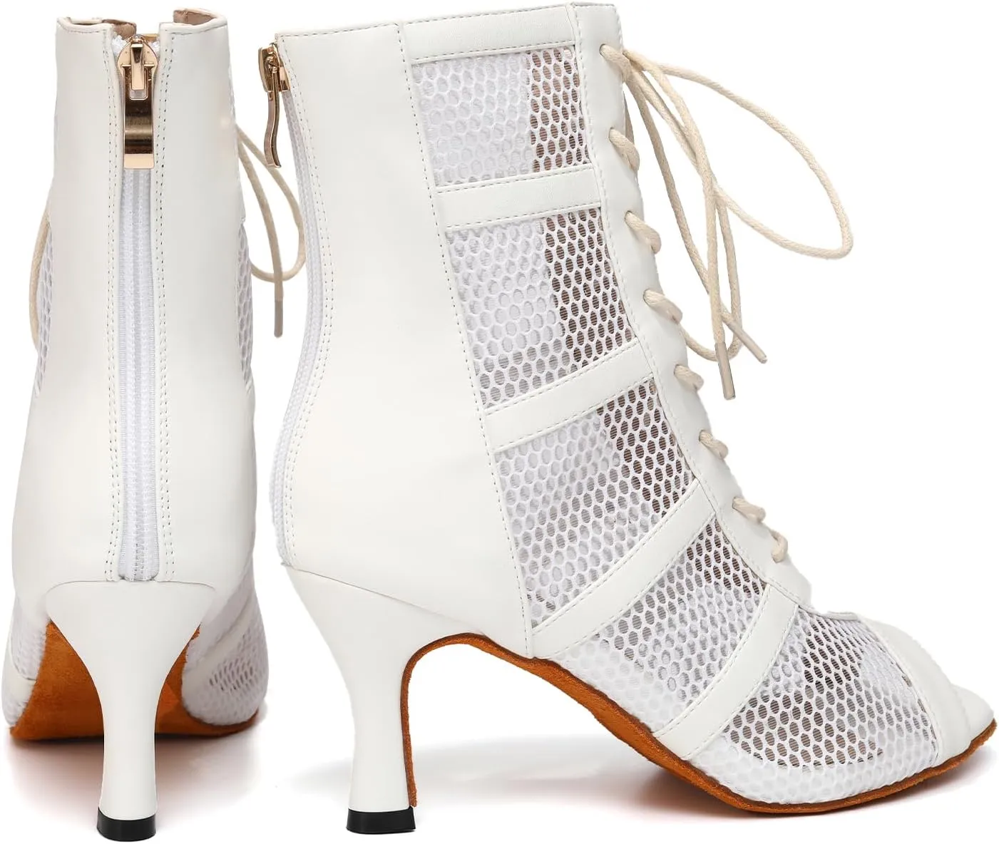 AOQUNFS Latin Salsa Dance Shoes Lace-up Open Toe Ballroom Dance Heel Boots Women