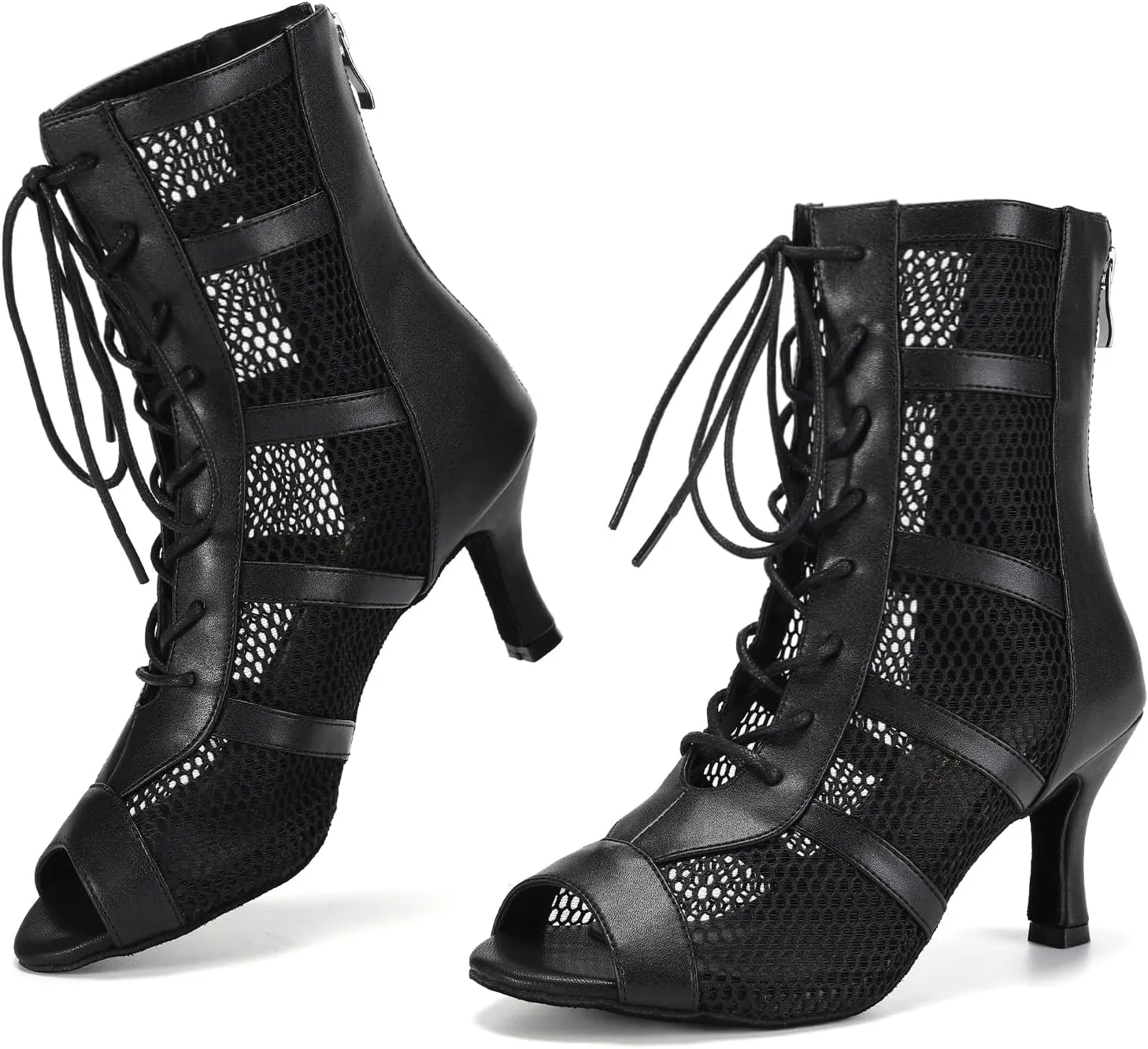 AOQUNFS Latin Salsa Dance Shoes Lace-up Open Toe Ballroom Dance Heel Boots Women