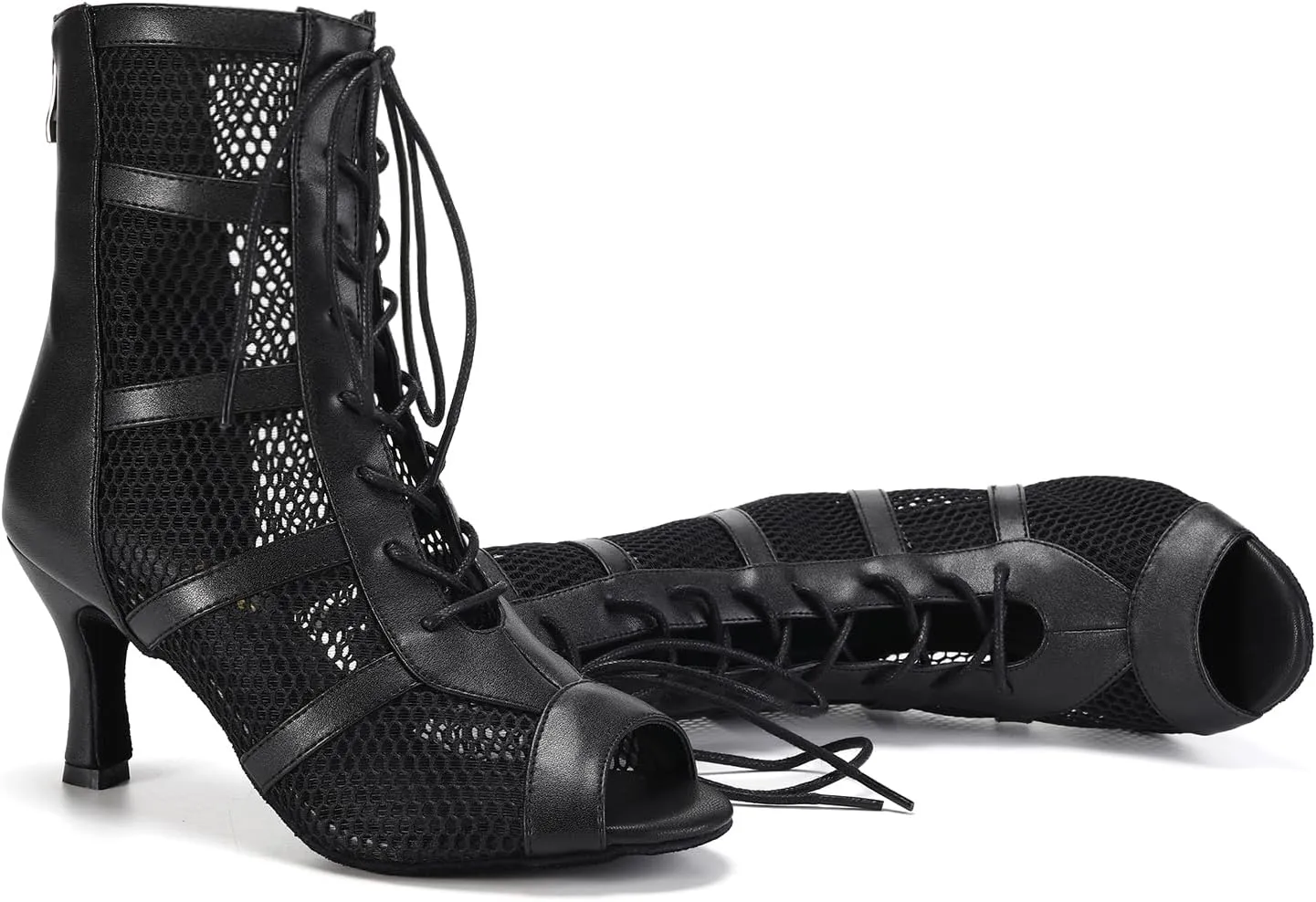 AOQUNFS Latin Salsa Dance Shoes Lace-up Open Toe Ballroom Dance Heel Boots Women