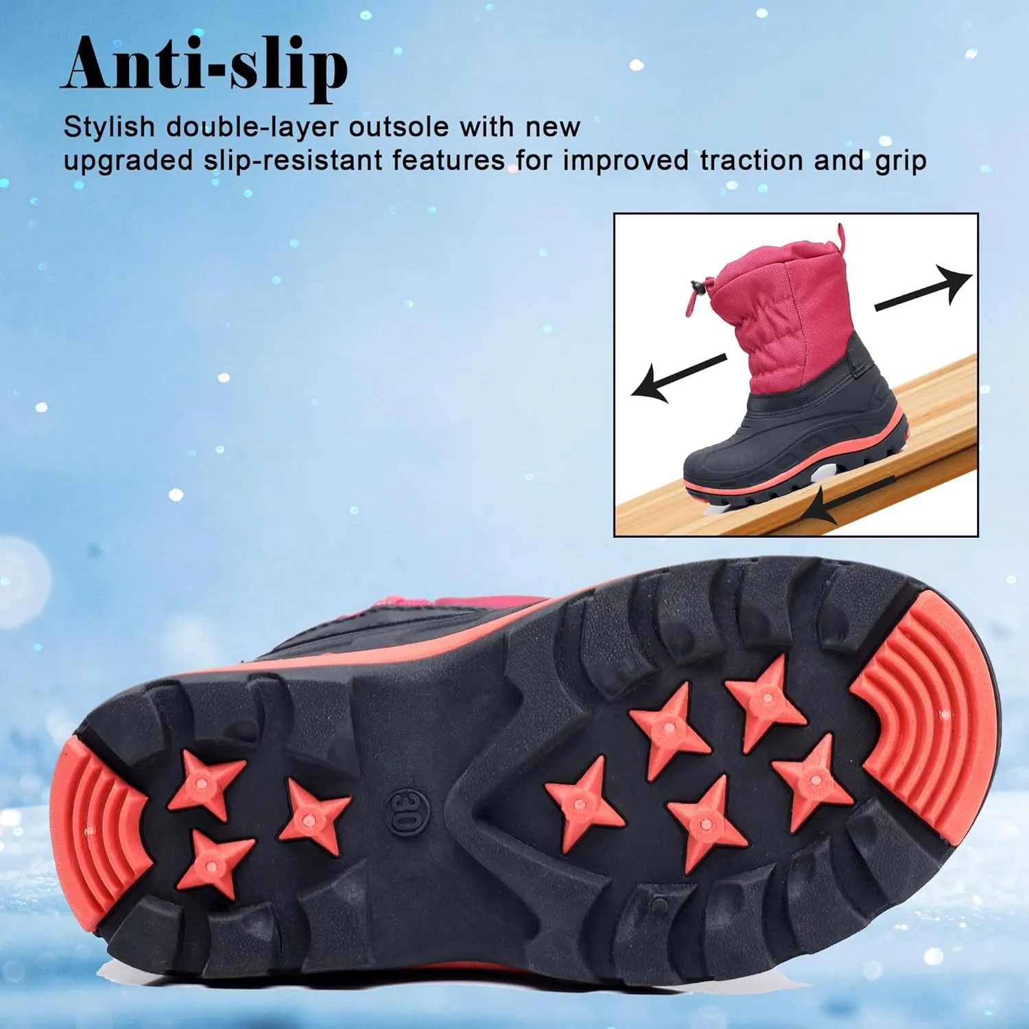Apakowa Boys Girls Snow Boots Outdoor Slip Resistant Insulated Waterproof Winter Snow Boots (Toddler/Little Kid/Big Kid)