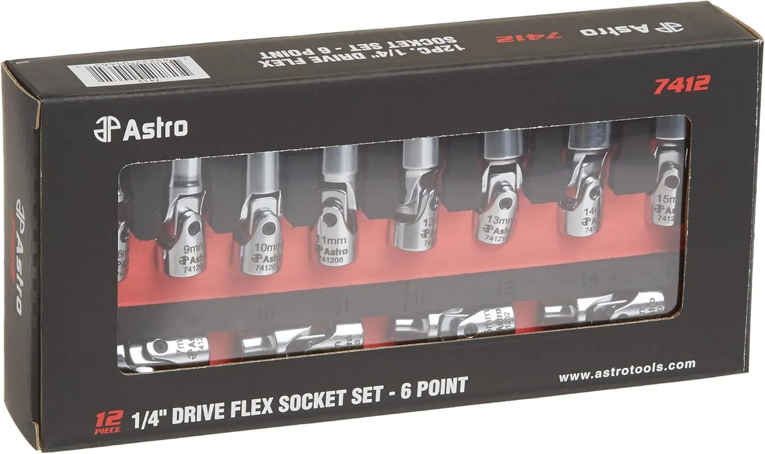 Astro Pneumatic Tool 7412 12-Piece 1/4" Drive Flex Socket Set - 6 Point - Metric