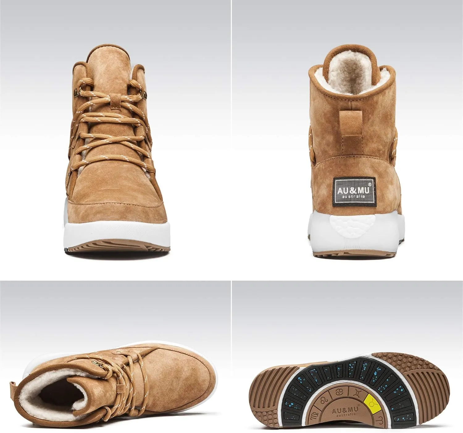 AUMU Taurus Leather Metal Buckle Brass Eyelets Suede Upper Laces Winter Snow Boots…