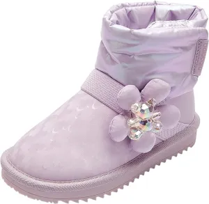 Balabala Girls Winter Snow Boots with Floral Design, Warm Cozy Anti-Slip Toddler Kids Snow Boots