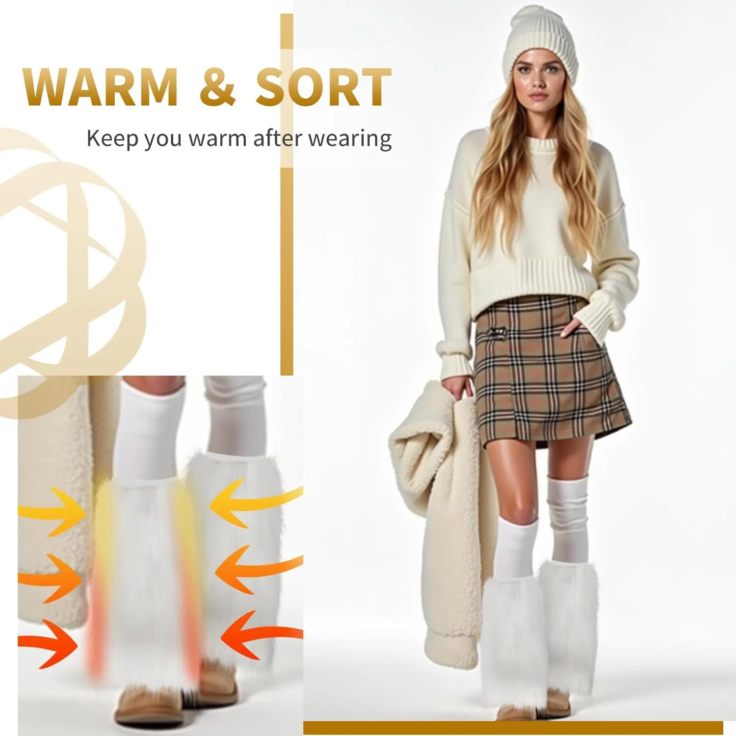 Barelove Women's Faux Fur Leg Warmers, Plush Soft Furry Fluffy Winter Long Boot Cuff Wrist Covers Boots Sleeves