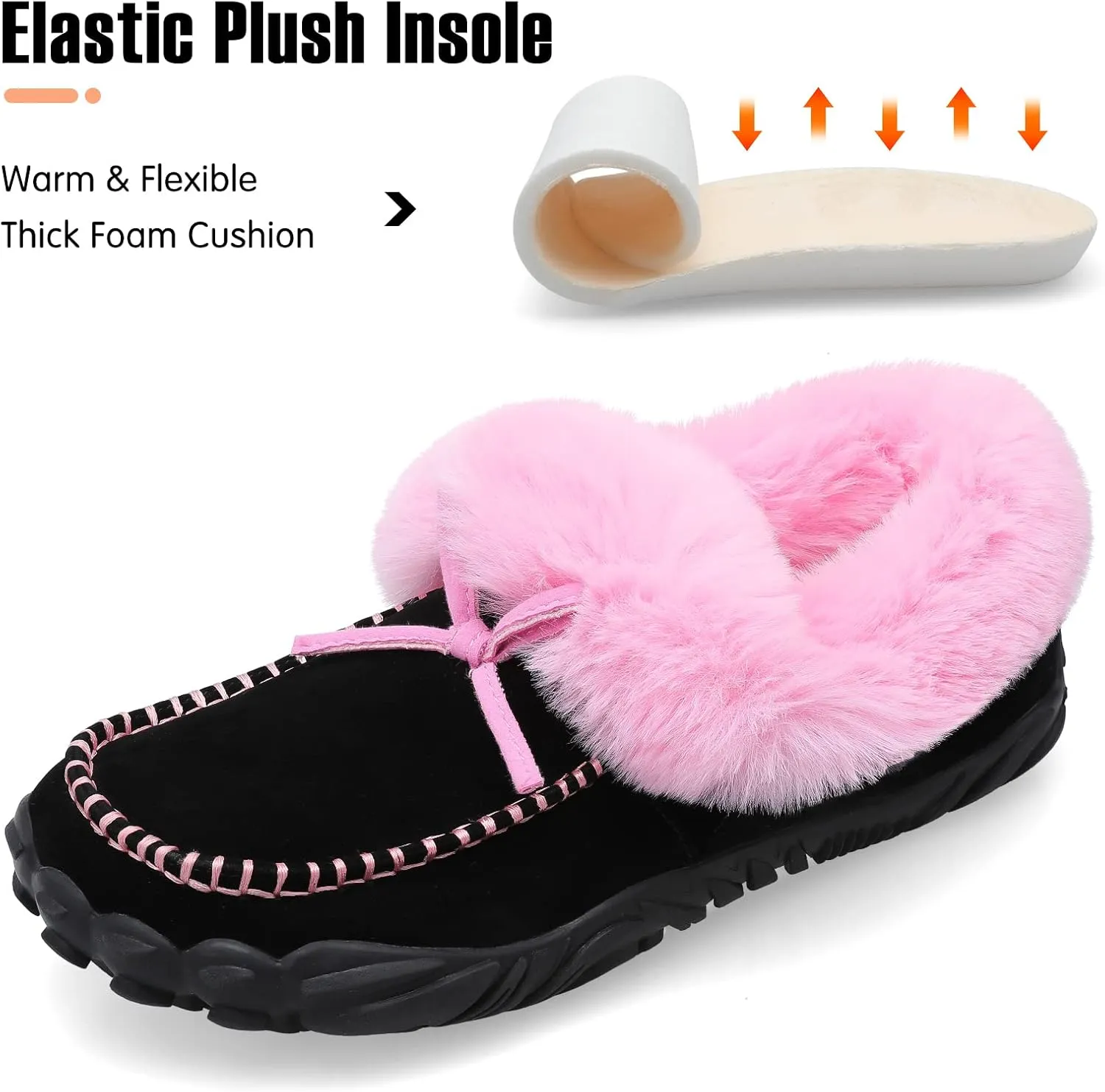 BARERUN Womens Moccasin Snow Boots Warm Winter Boots Ankle Boots for Women Outdoor Fur Lined Womens Shoes Slippers