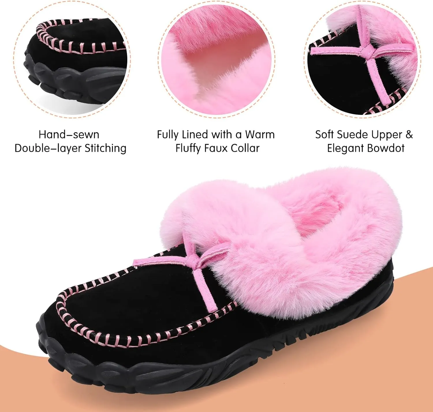 BARERUN Womens Moccasin Snow Boots Warm Winter Boots Ankle Boots for Women Outdoor Fur Lined Womens Shoes Slippers