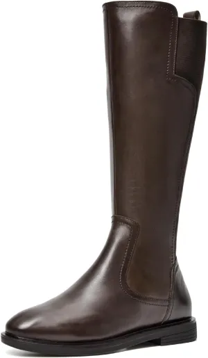 BEAU TODAY Knee High Boots for Women, Womens Genuine Leather Boots, Classic Low Block Heel Pointed Toe Fall Winter Boots