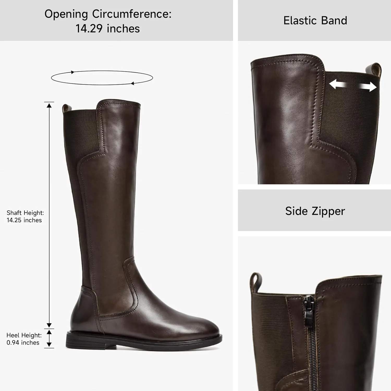 BEAU TODAY Knee High Boots for Women, Womens Genuine Leather Boots, Classic Low Block Heel Pointed Toe Fall Winter Boots