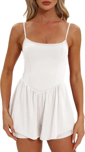 Beaully Women's Summer Sleeveless Rompers Spaghetti Strap Double Lined Shorts Jumpsuit One Piece Outfits