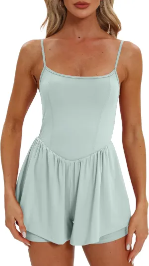 Beaully Women's Summer Sleeveless Rompers Spaghetti Strap Double Lined Shorts Jumpsuit One Piece Outfits