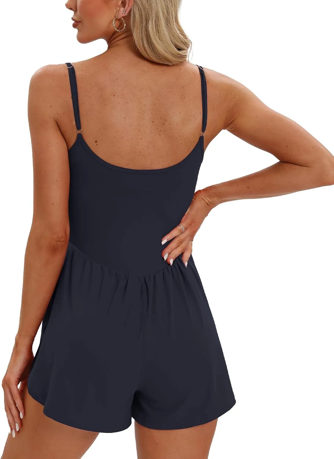 Beaully Women's Summer Sleeveless Rompers Spaghetti Strap Double Lined Shorts Jumpsuit One Piece Outfits