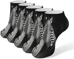Black & White Zebra Casual Socks Soft Moisture-Wicking Socks Low Cut Invisible Liner Ankle Sock (5 Pairs)