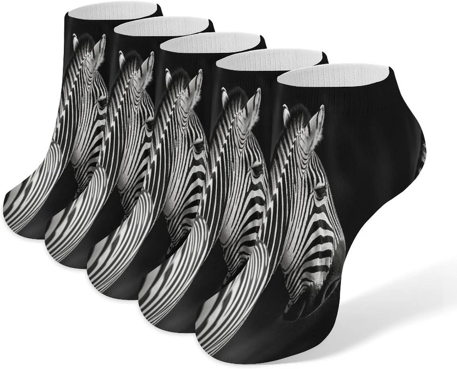 Black & White Zebra Casual Socks Soft Moisture-Wicking Socks Low Cut Invisible Liner Ankle Sock (5 Pairs)
