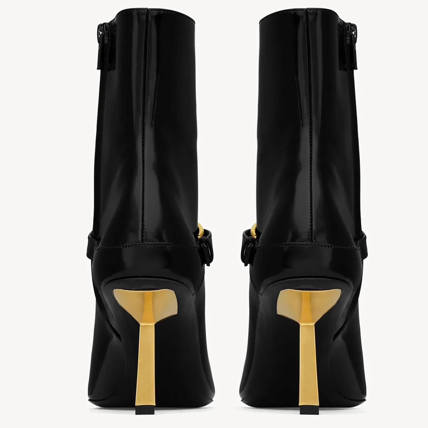 Black Ankle Booties for Women Pointed Toe Stiletto High Heel Patent Leather Metal Buckle Short Boots with Side Zipper Casual Party Dating Dress Shoes