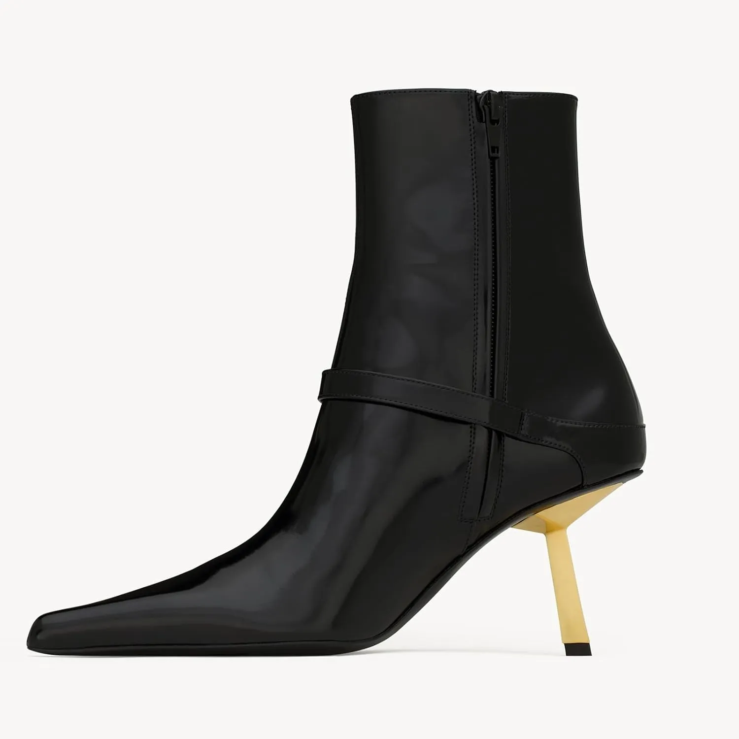 Black Ankle Booties for Women Pointed Toe Stiletto High Heel Patent Leather Metal Buckle Short Boots with Side Zipper Casual Party Dating Dress Shoes