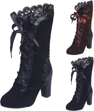 Boots for Women Victorian Casual Lace Up Renaissance Boots Mid Heels Vintage Boots Retro Halloween Cosplay Witch Shoes