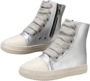 Boys Girls High Top Sneakers PU Leather Lace Up Platform Walking Shoes with Zipper