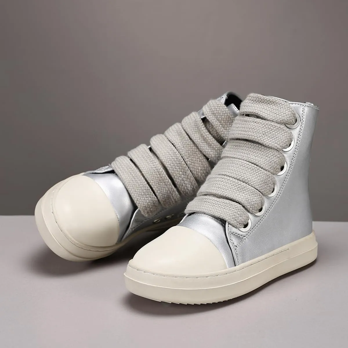 Boys Girls High Top Sneakers PU Leather Lace Up Platform Walking Shoes with Zipper
