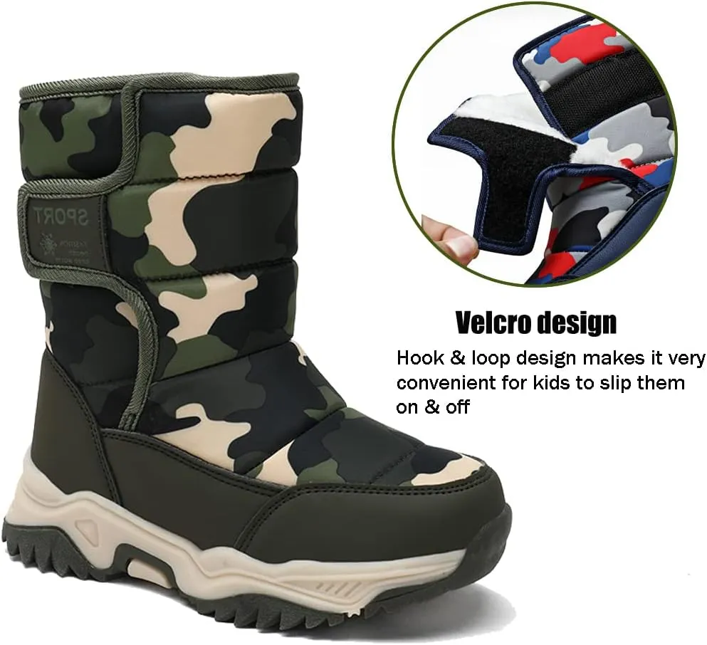 Boys Girls Snow Boots Winter Outdoor Waterproof Slip Resistant Cold Weather Shoes(Little Kid/Big Kid)