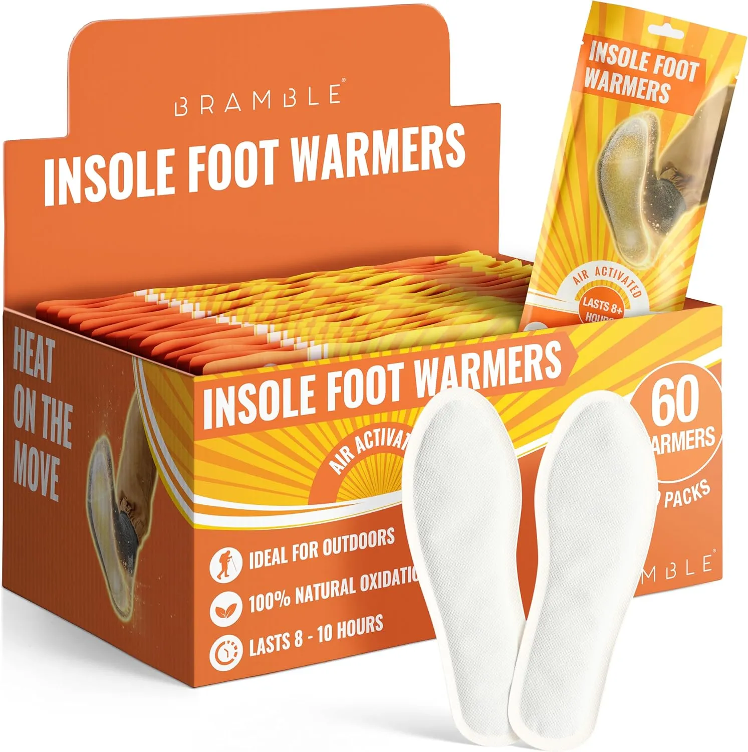 Bramble Insole Foot Warmers - All-Natural Odorless Air-Activated Warmers - Up to 10 Hours of Heat